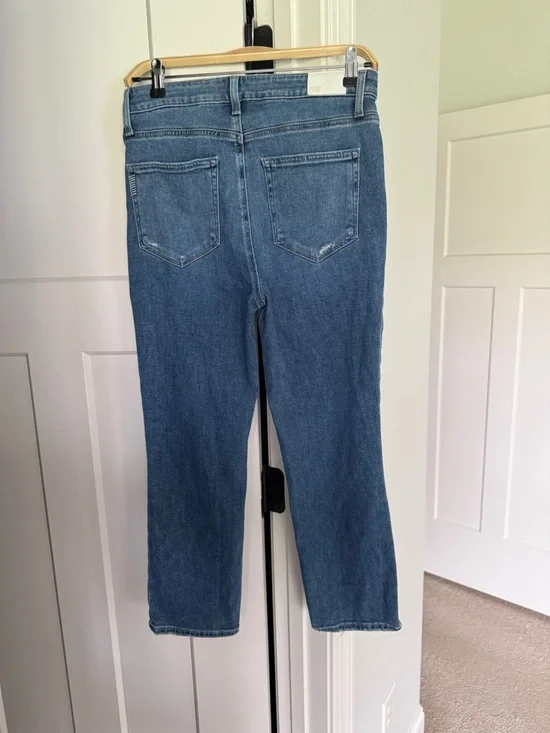 PAIGE Cindy Crop Mid Wash Straight Leg Jeans Blue rock show distressed - Picture 5 of 5